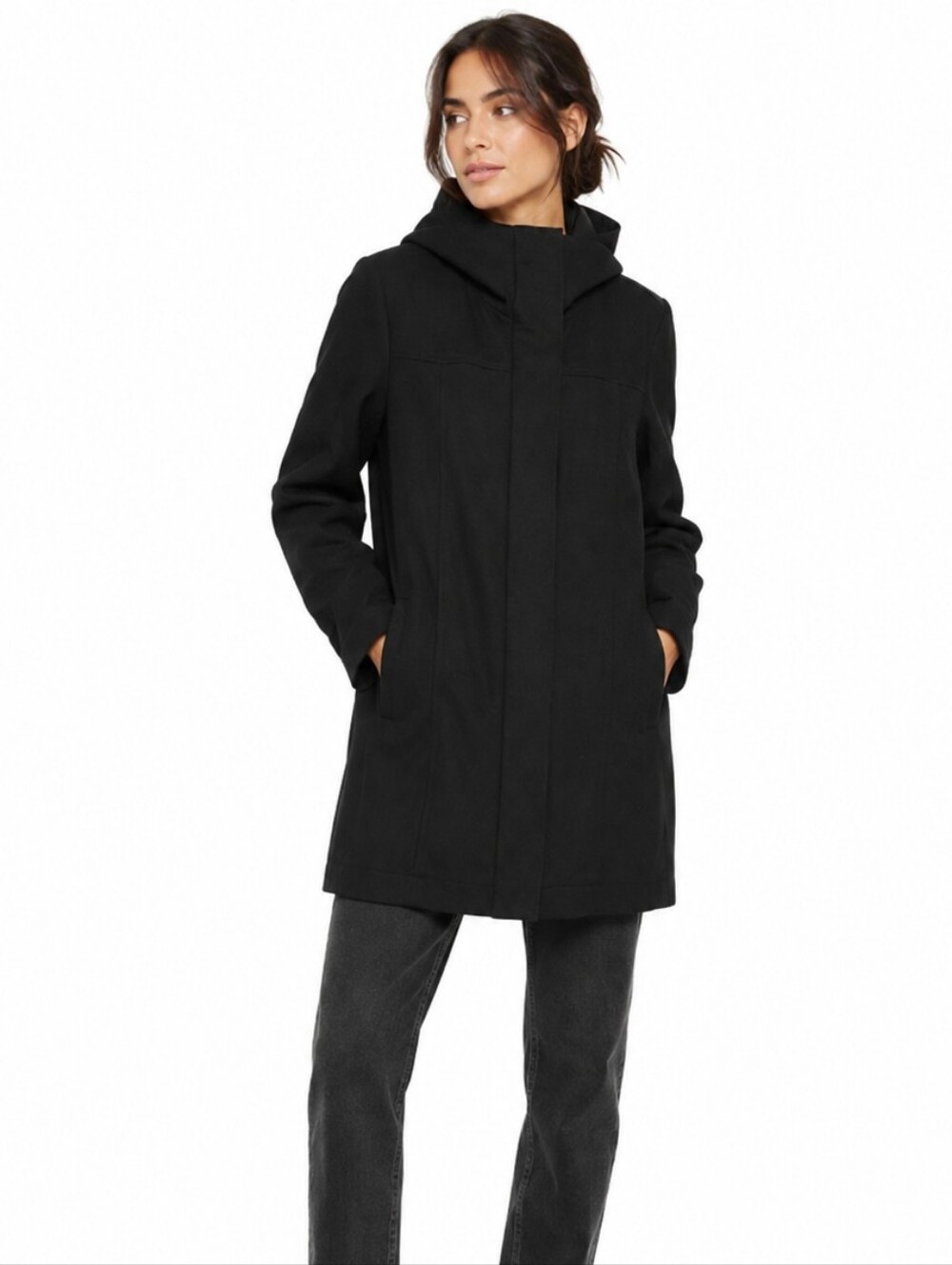 Weekend Max Mara Black Hooded Utility Jacket Minimalist Zip Front Cotton Coat LG